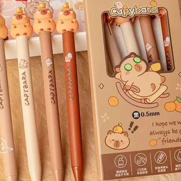 卡皮巴拉熊猫卡通大额中性笔可爱尾巴啾啾造型按动黑色速干刷题笔