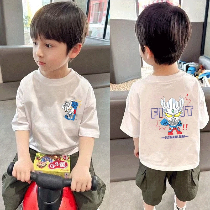 夏季上衣奥特曼儿童纯棉短袖T恤卡通男童新款圆领宝宝2025打底衫t