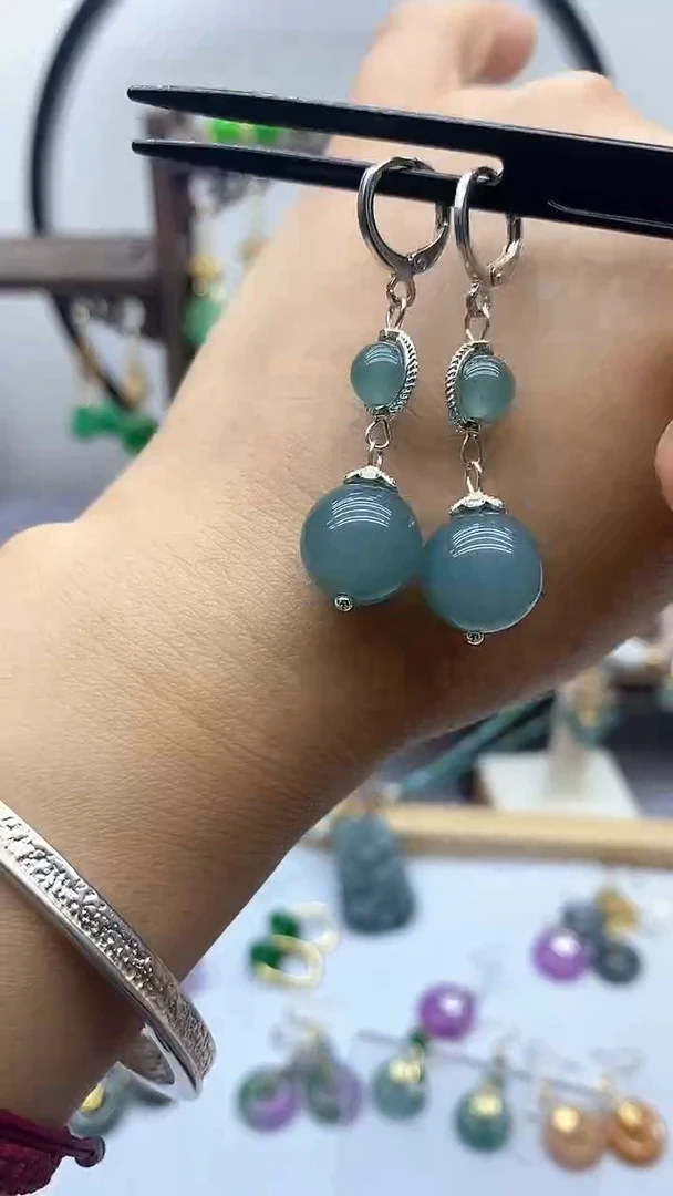 石英质玉（非洲翠）14K金镶嵌耳饰62