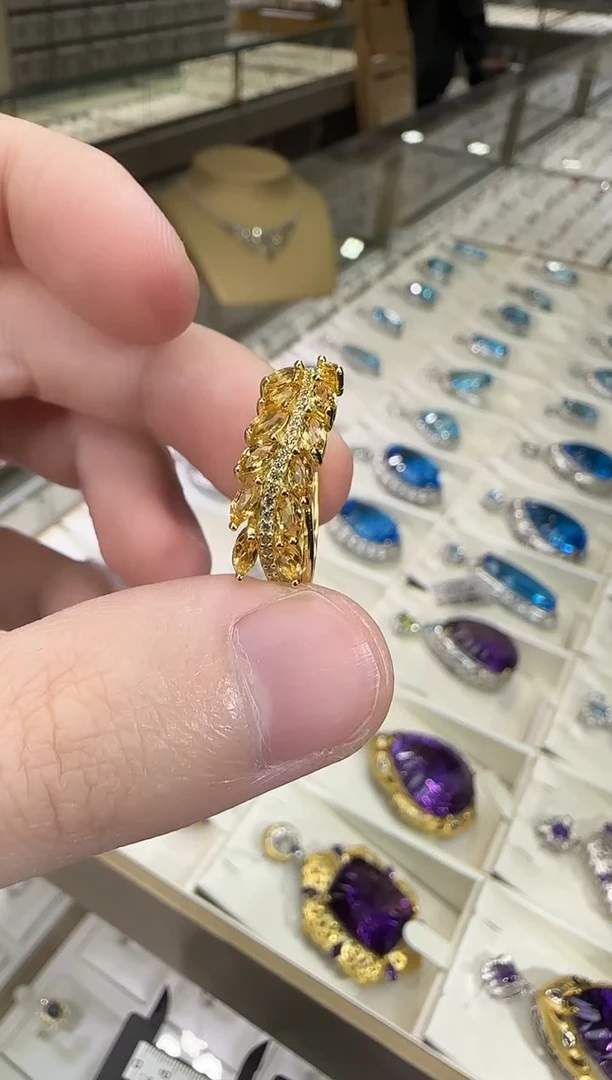 银S925镶嵌戒指黄晶麦穗设计款