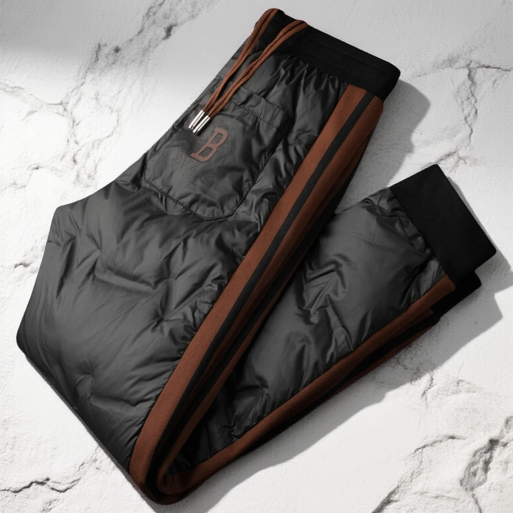 宾斯洛特白鸭绒冬季加厚款保暖户外穿羽绒裤男修身束脚休闲运动裤