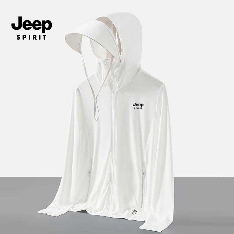 JEEPSPIRIT吉普夏季冰丝防晒衣男可拆卸大帽檐户外防紫外线钓鱼服