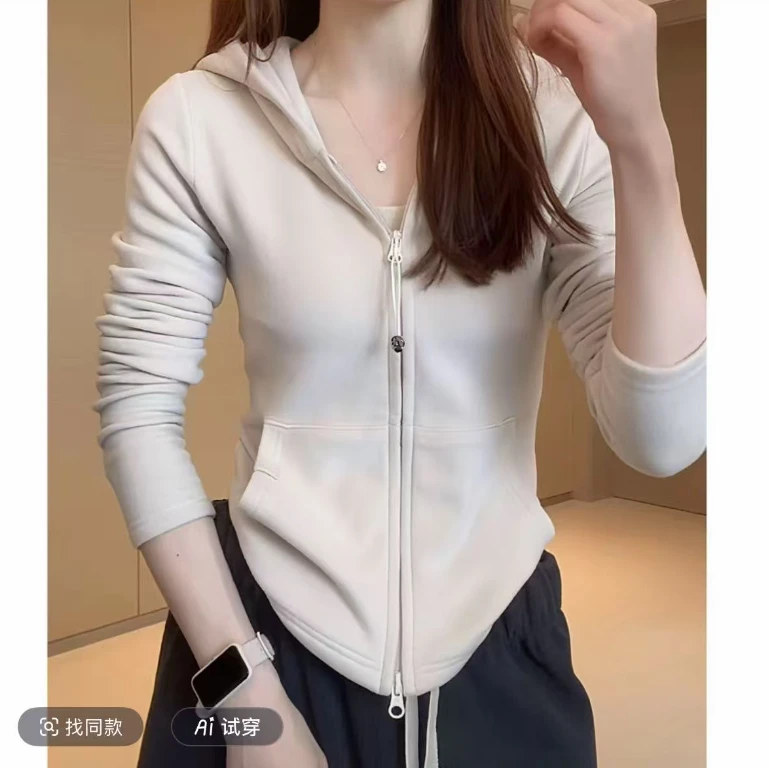 连帽长袖法式女加厚款短外套百搭显瘦上衣秋季小众简约设计款