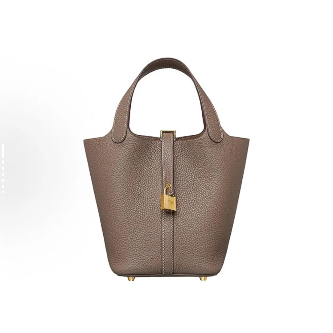 99新 Hermes/爱马仕 爱马仕菜篮子18大象灰金扣/银扣