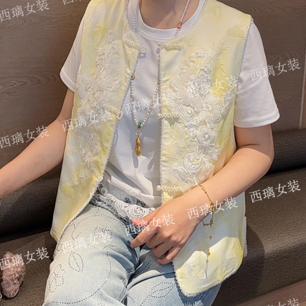 【花满园】新中式中国风马夹春季气质高级感马甲女士坎肩提花钉珠