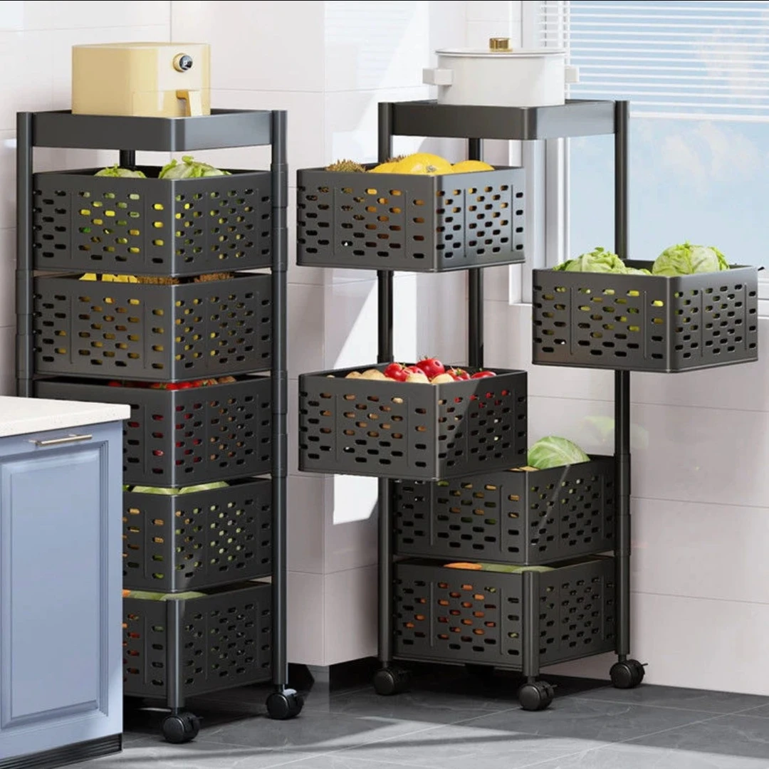 厨房客厅收纳置物架可移动落地蔬菜篮长孔小推车家用免安装储物