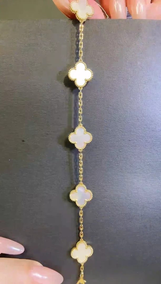 18K金镶嵌贝壳（贝母）手链白色五花手链