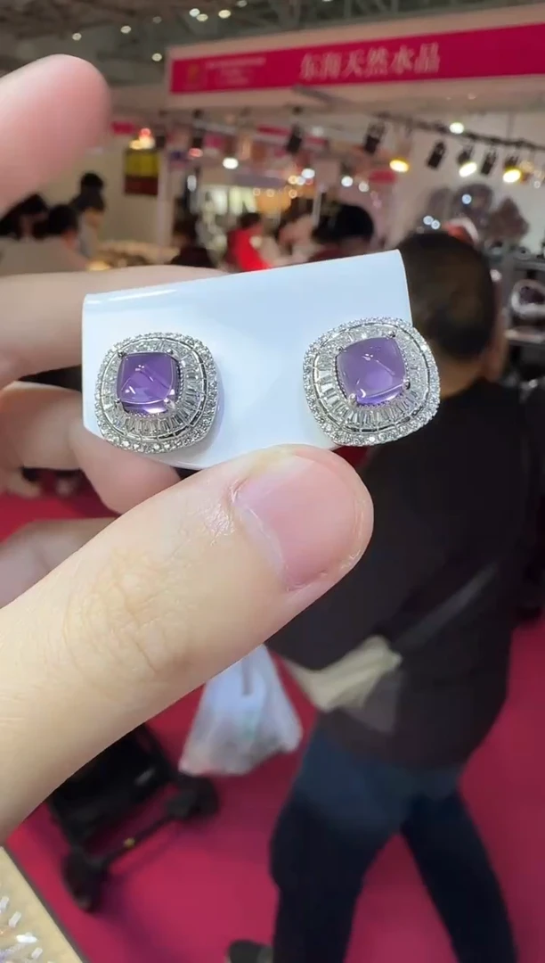 银S925镶嵌耳饰紫晶7mm糖塔耳钉