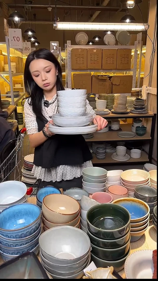 瓷70外贸尾货窑变釉下彩默外微瑕(8件套水波纹三圈足底)