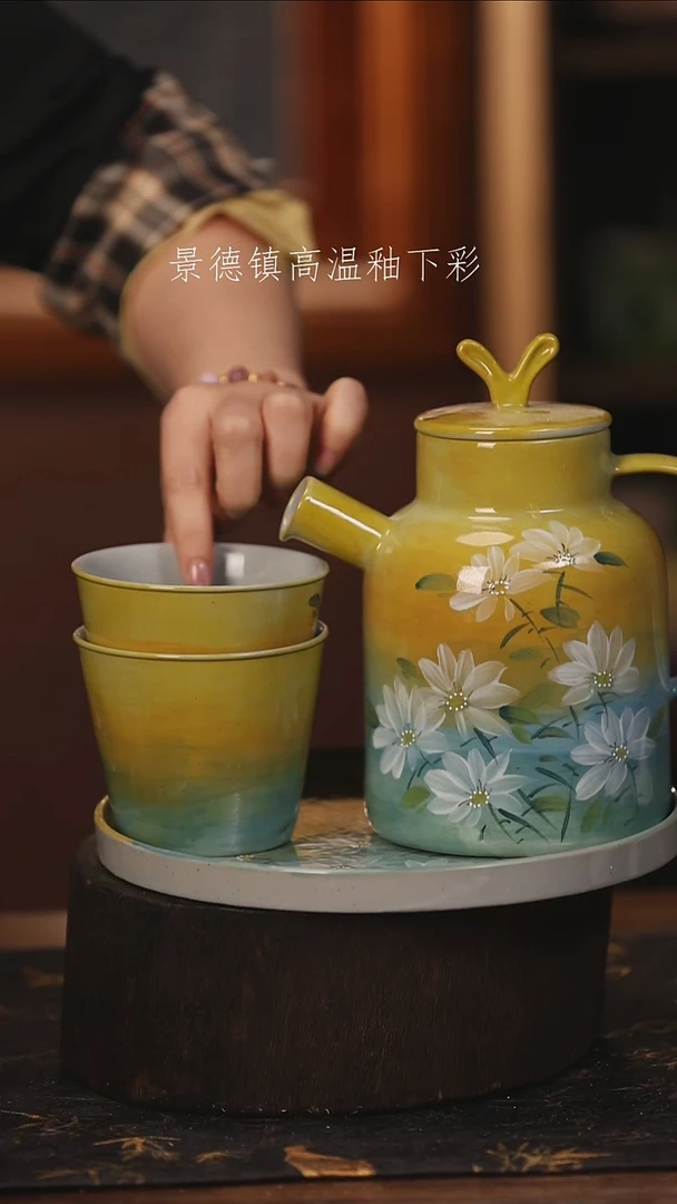 陶瓷景德镇高温釉下手绘陶瓷@L648@