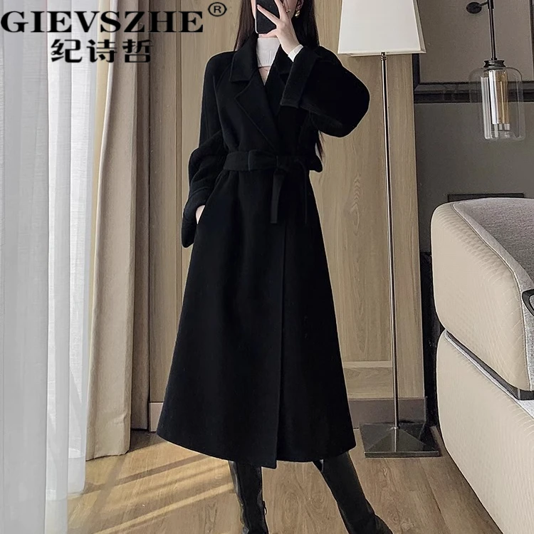 纪诗哲女装赫本风时尚大衣女冬季新款高端显瘦韩长款加厚毛呢外套