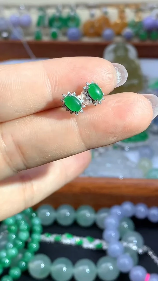 【闪购商品】翡翠耳饰18K金镶嵌163-天然翡翠