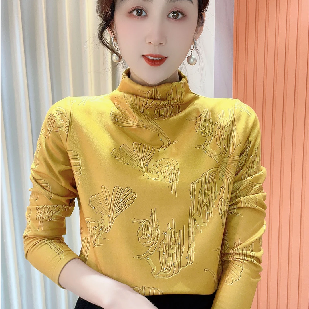 2024冬季新款堆堆领气质百搭时尚长袖减龄加绒打底衫上衣女599