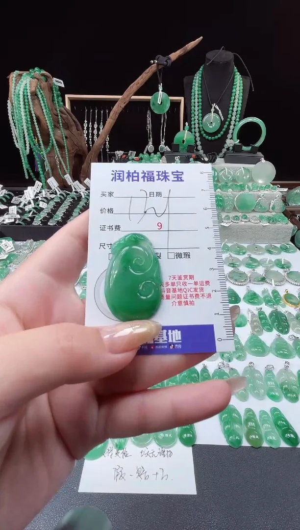 吊坠(赠链)未镶嵌石英质玉（非洲翠）21.9如意