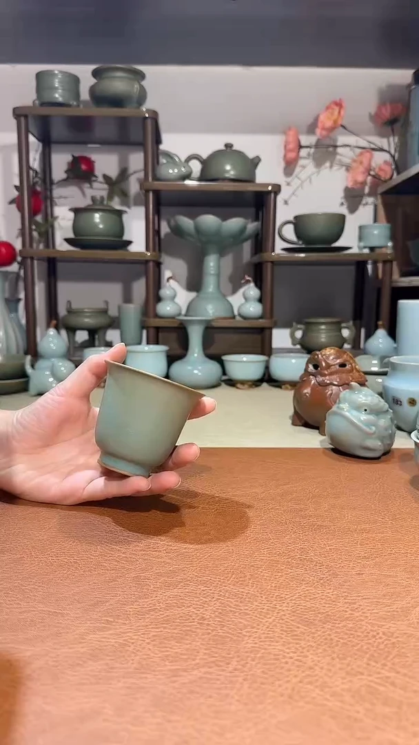 杯子瓷纯柴烧 全手铃铛杯 主人杯品茗杯闻香杯酒杯 青绿釉