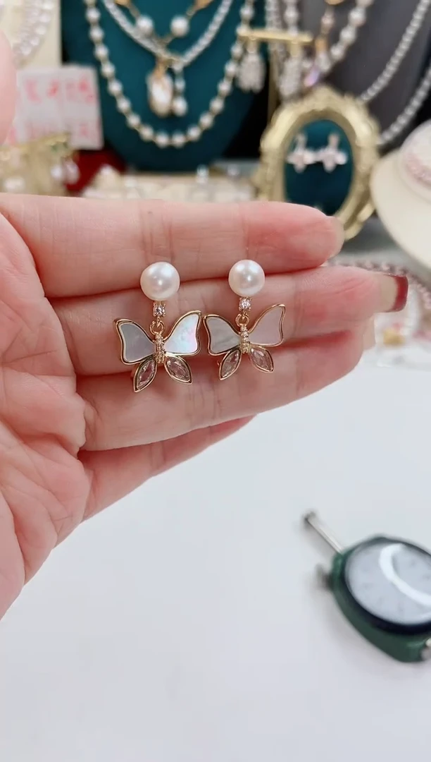 银S925镶嵌淡水珍珠耳环耳环