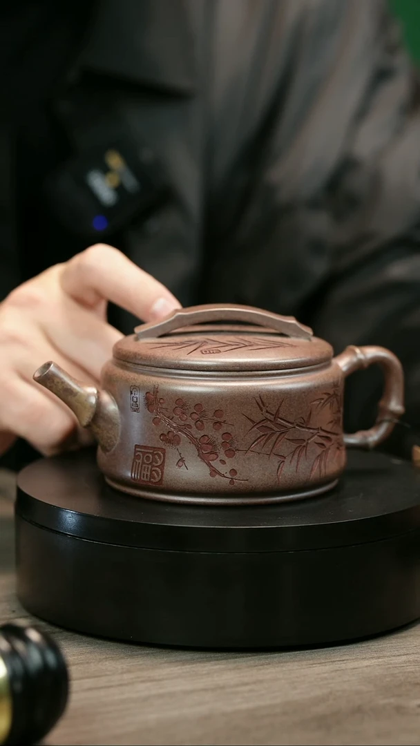 茶壶紫砂包*工H2417李小琴段泥梅竹双清竹碗