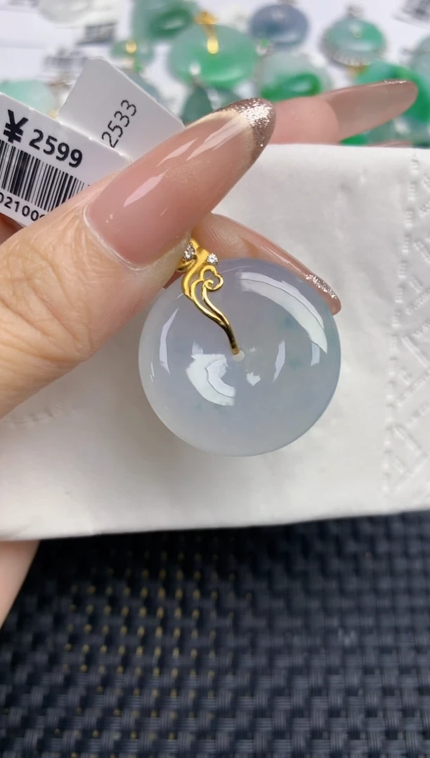 颈饰18K金镶嵌翡翠天然缅甸A货翡翠百元以上9元证书费自理