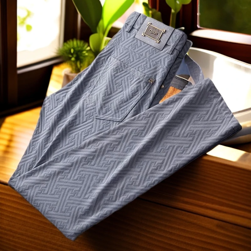 娜罗普西夏季休闲裤男轻薄高弹力修身直筒裤商务西裤冰丝凉感长裤