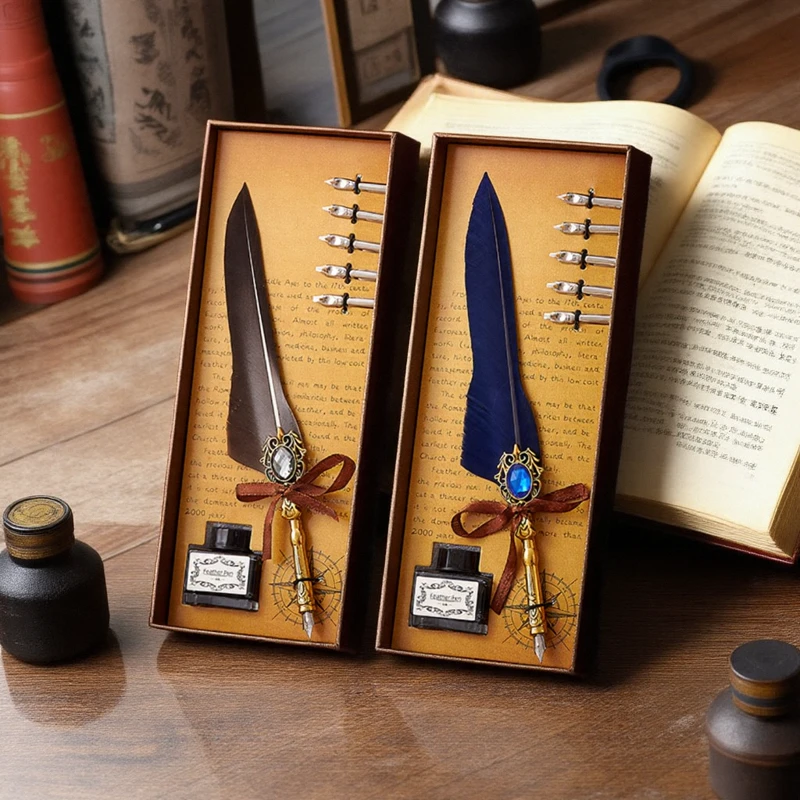 复古羽毛笔蘸水钢笔书写练字火漆印章礼盒生日礼物