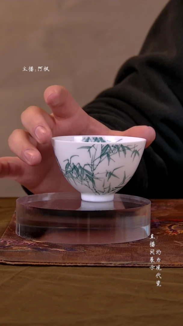 杯子陶瓷景德镇手工手绘写意杯  竹雀杯