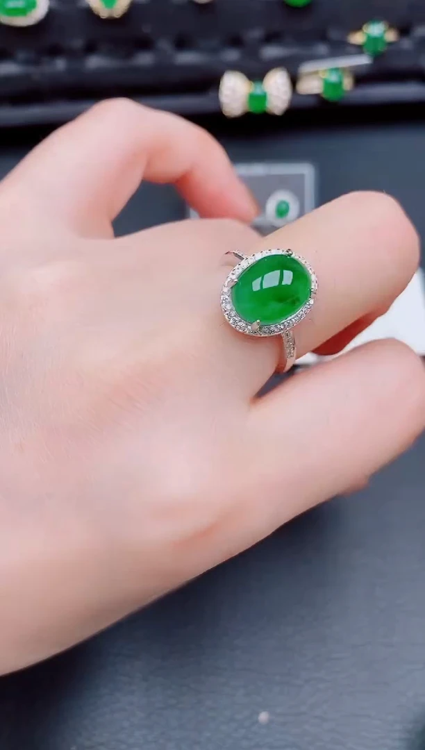 【闪购商品】翡翠戒指银S925镶嵌天然a货翡翠393