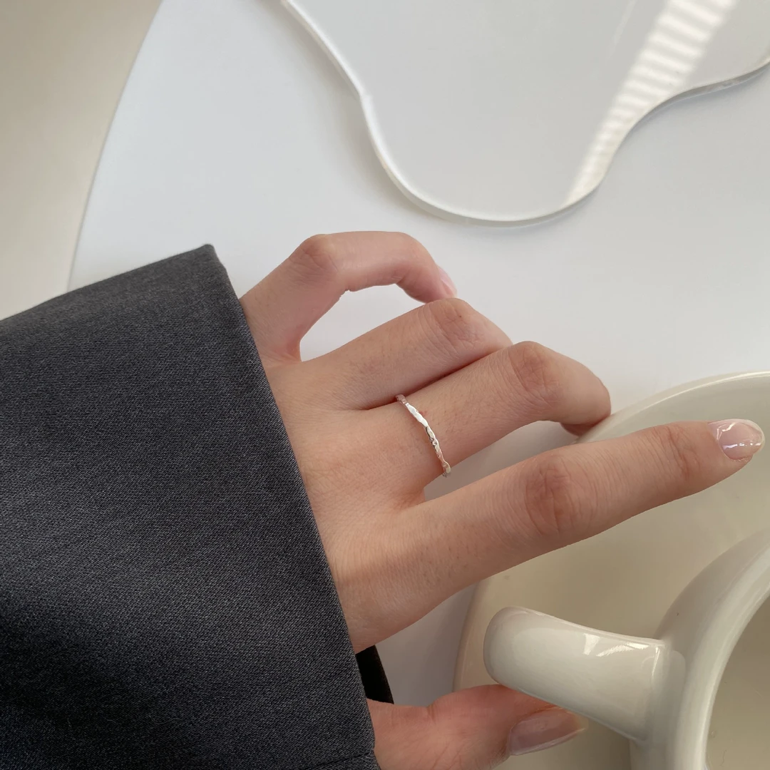 925银戒指 不规则锤纹戒指女小巧精致纹理细戒韩版简约关节戒