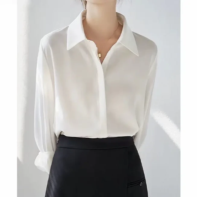 早春新款高级感气质显瘦黑色衬衣白色职业通勤休闲衬衫上衣时尚