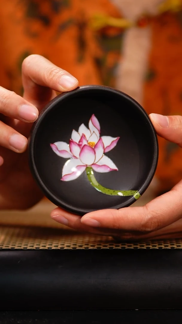 6小鱼乌金砂珐琅荷花普洱杯