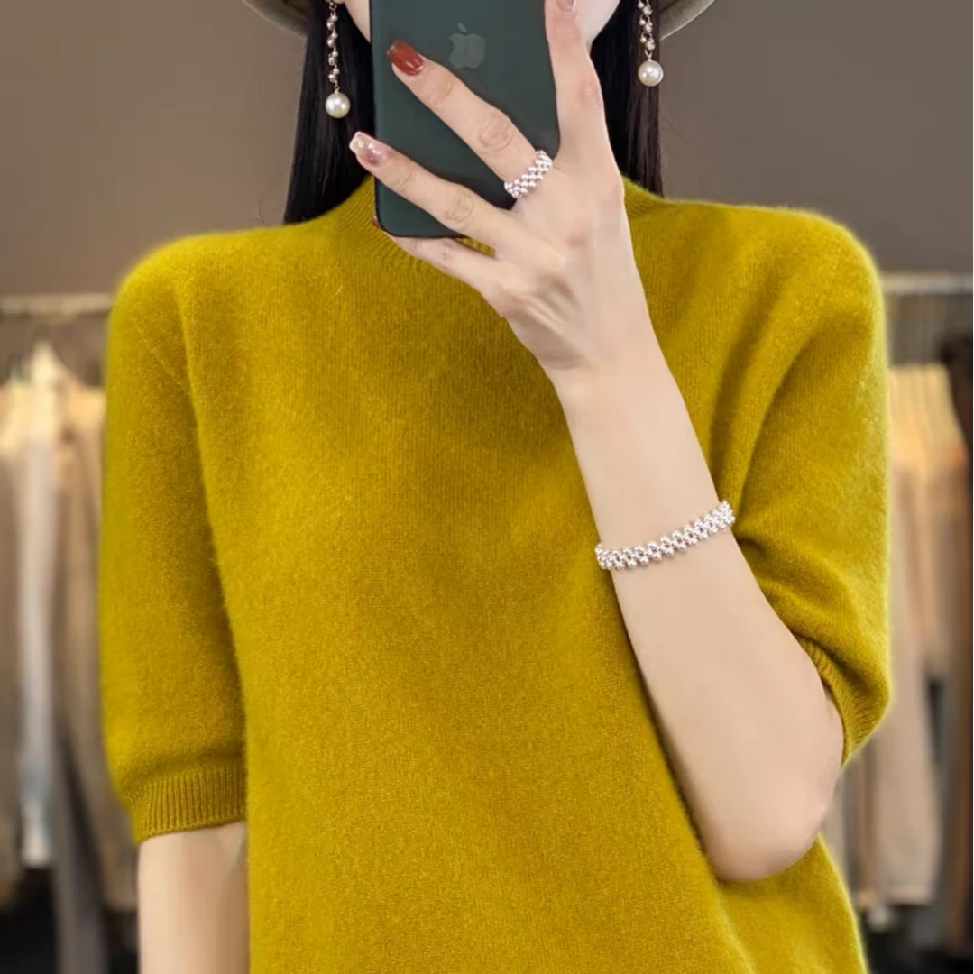 100纯羊毛一线成衣圆领短袖D010清