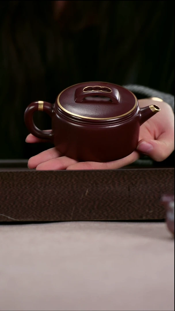 茶壶紫砂四号井茄皮紫泥描金薄胎汉瓦170cc