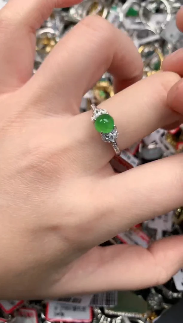 银S925镶嵌戒指翡翠10                     9
