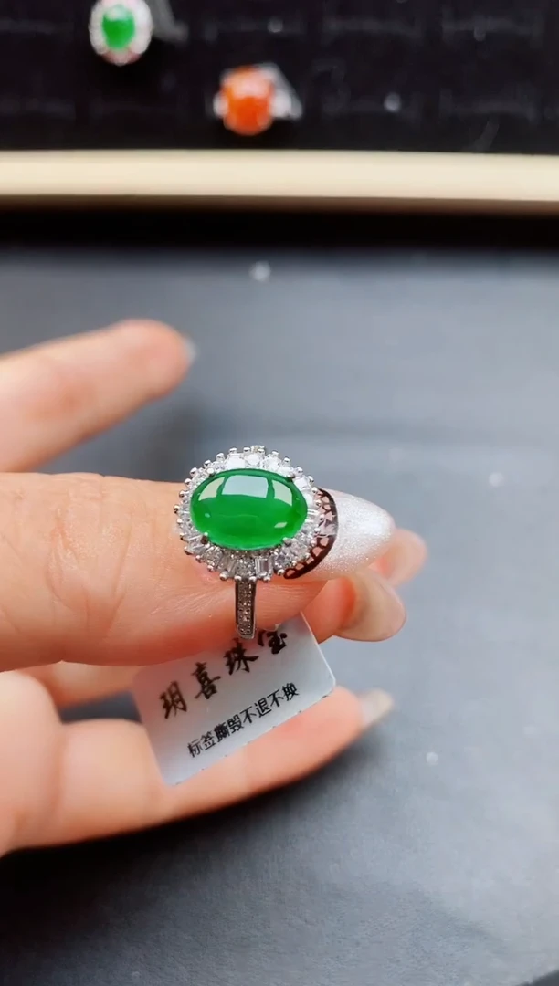 翡翠戒指银S925镶嵌50850