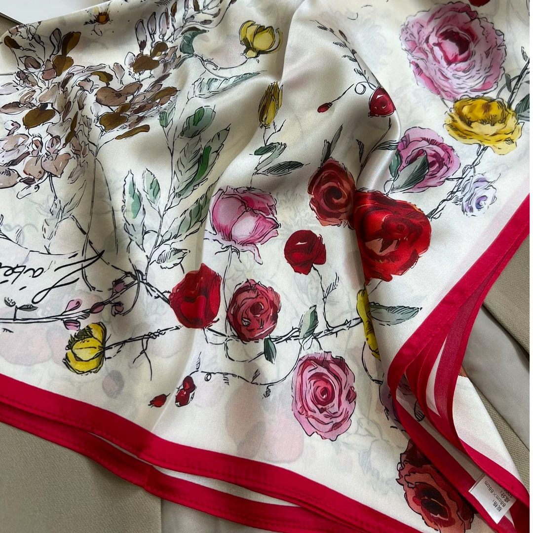 上海故事花卉玫瑰88*88桑蚕丝气质档真丝100%桑蚕丝丝巾