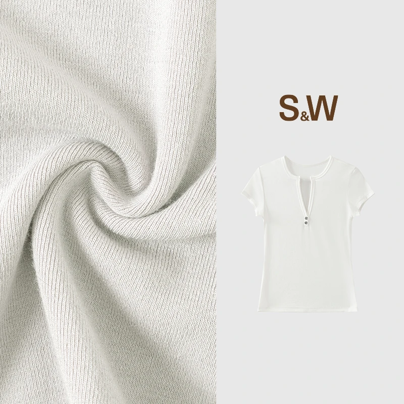 【淼淼专属】S&W速惟圆领运动女春夏透气简约休闲百搭纽扣上衣4528