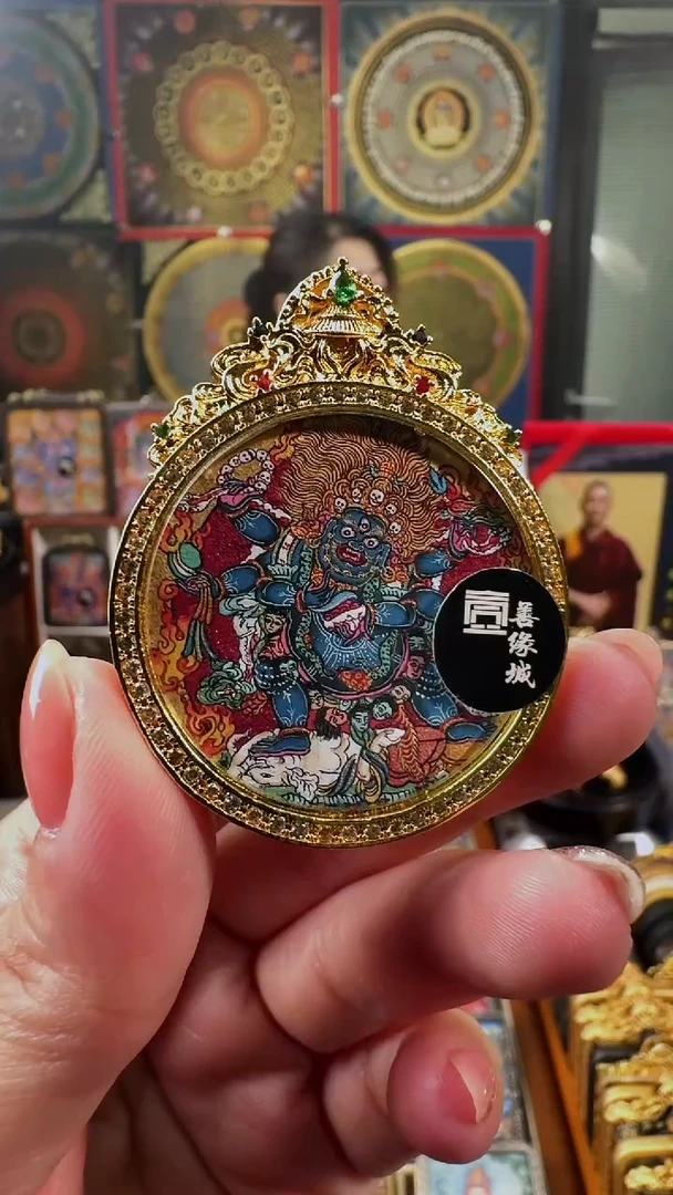 吊坠 壹善缘城手绘唐卡黑六臂