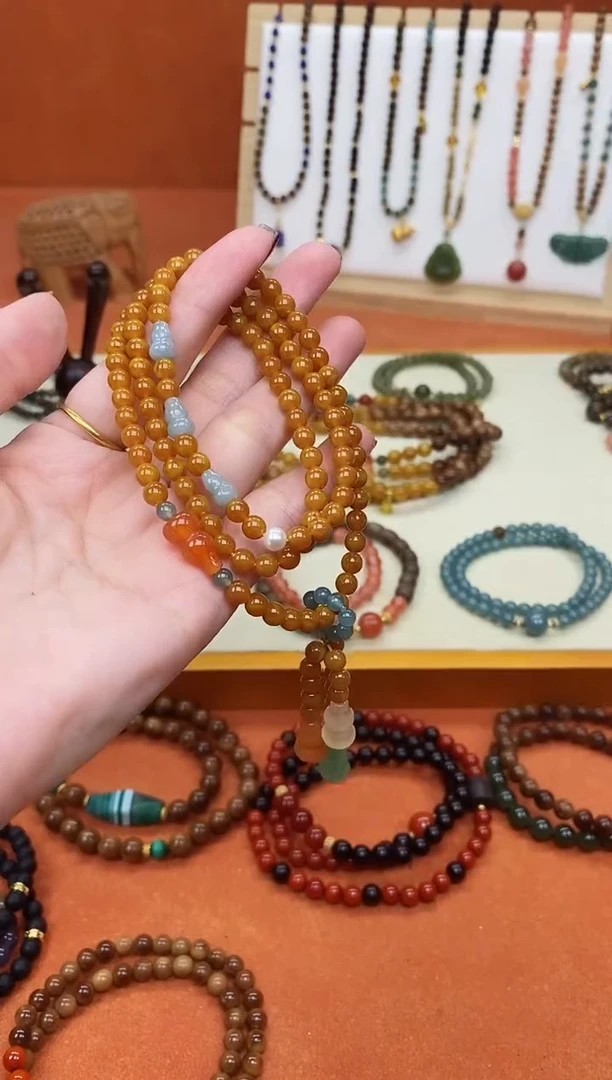 手链蜜蜡未镶嵌多圈蜜蜡蓝水葫芦手串