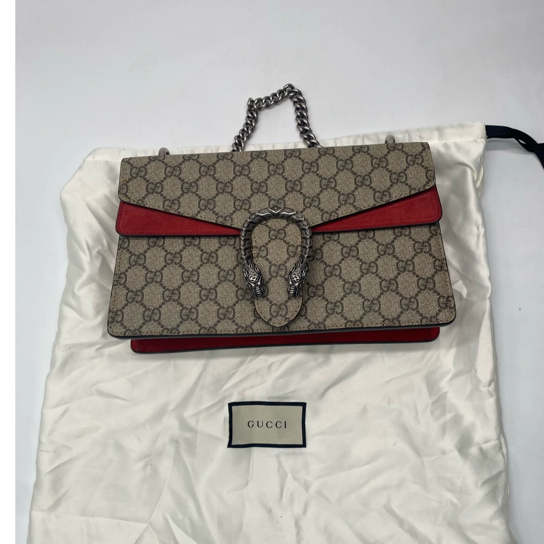 95新 GUCCI/古驰 Dionysus酒神中号红拼链条包