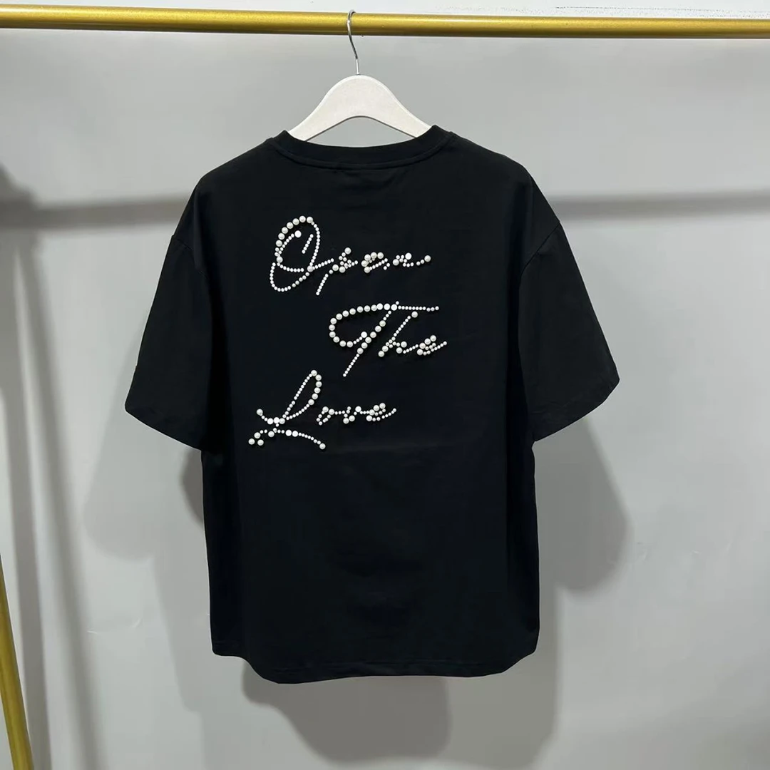 SY 25新款夏季男士后背字母钉珠黑色时尚百搭圆领短袖T恤 S0002