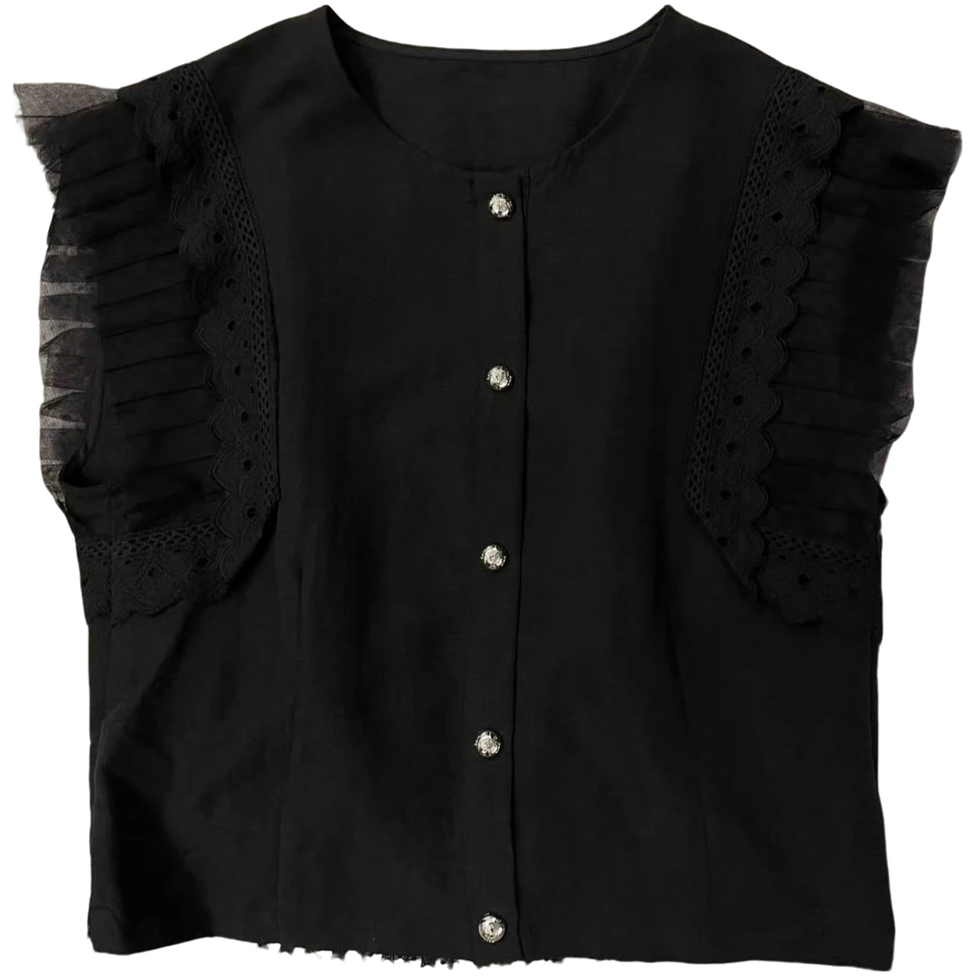 【蔡丽丽 & 添羽 】时尚洋气高级百搭高级蕾丝拼接马甲WY50275