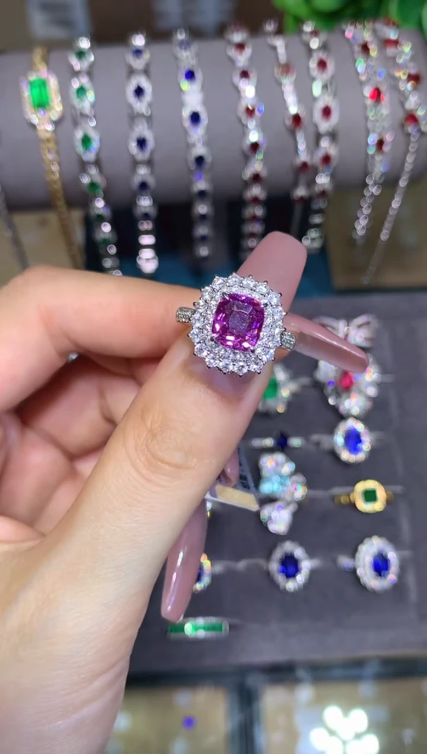 戒指彩色蓝宝石铂Pt950镶嵌2.53CT