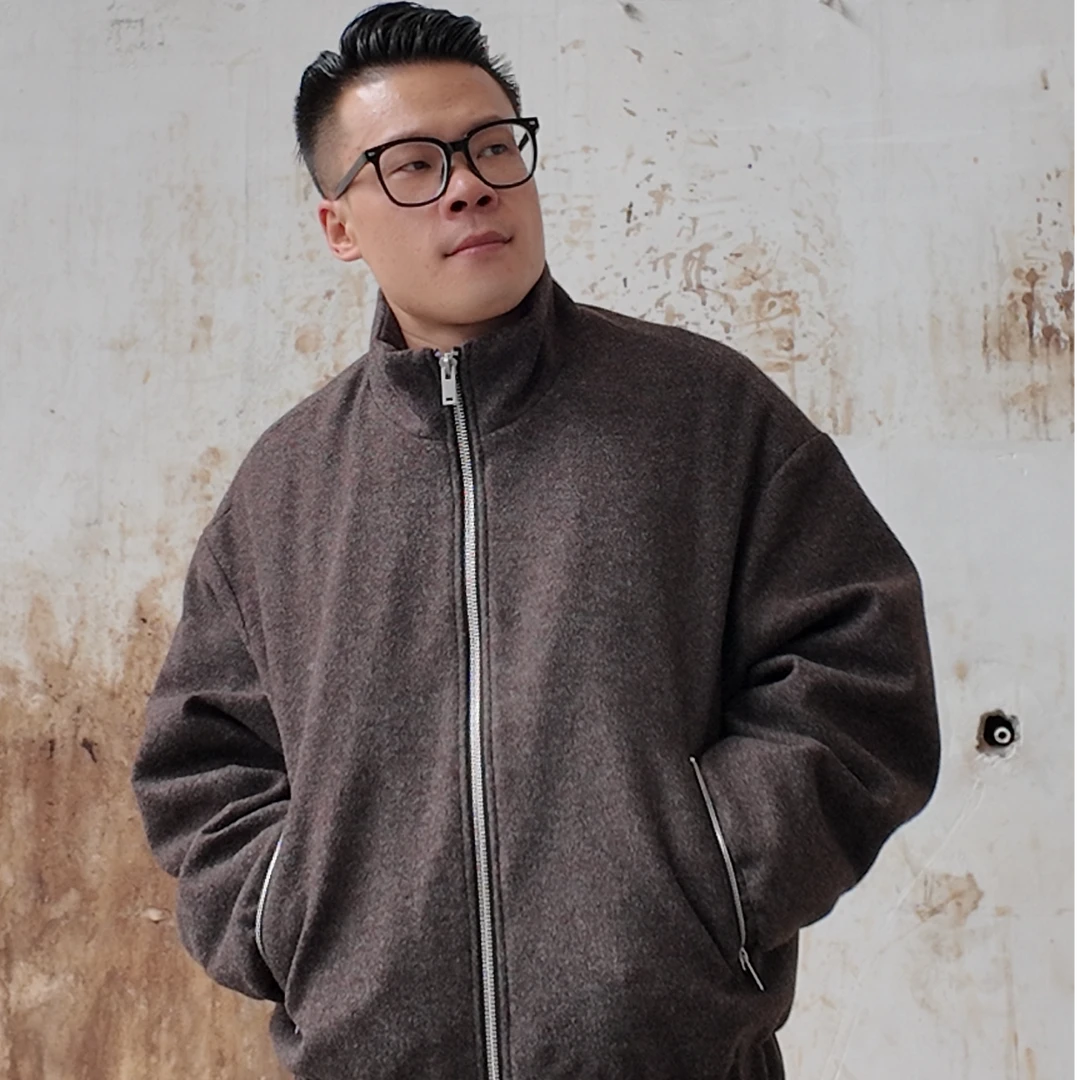 M³文艺风男收口袖灰色毛呢棒球夹克冬季