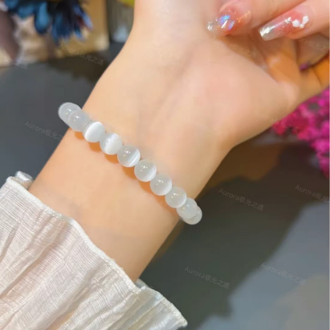 散珠猫眼石弹力日韩白色手链手串单圈手饰灰色女少女灰月光珠子