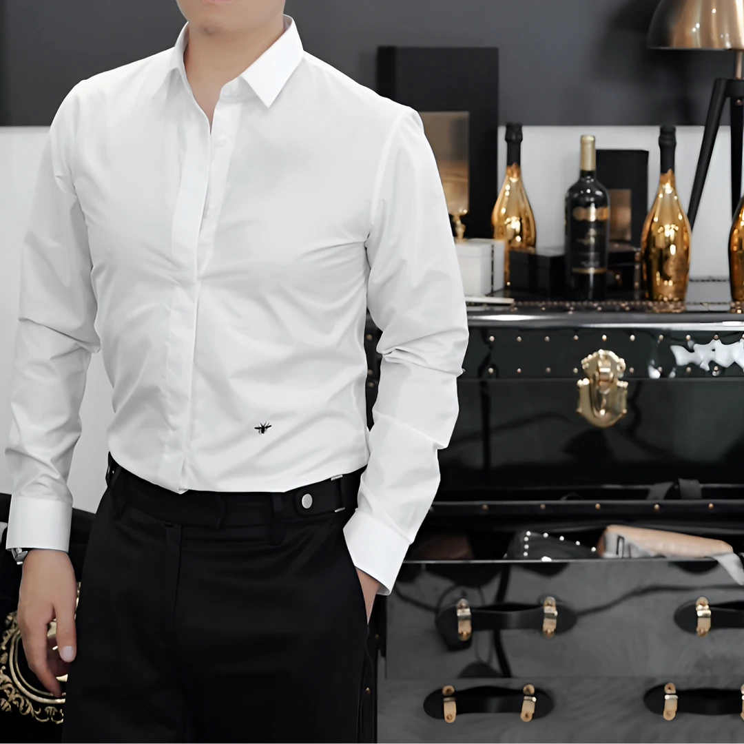 K先生精品男装精致衬衣长袖衬衣小蜜蜂冬款衬衣潮流纯色