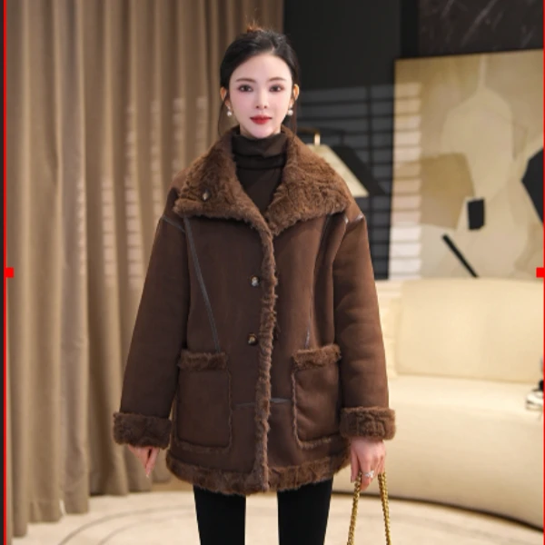 海宁新款冬季反绒面双面双穿休闲气质女士外套宽松时尚保暖秋冬