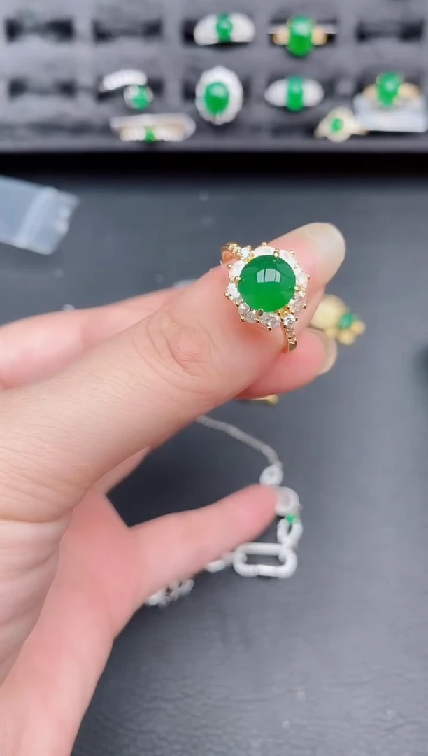 银S925镶嵌戒指翡翠天然a货翡翠205