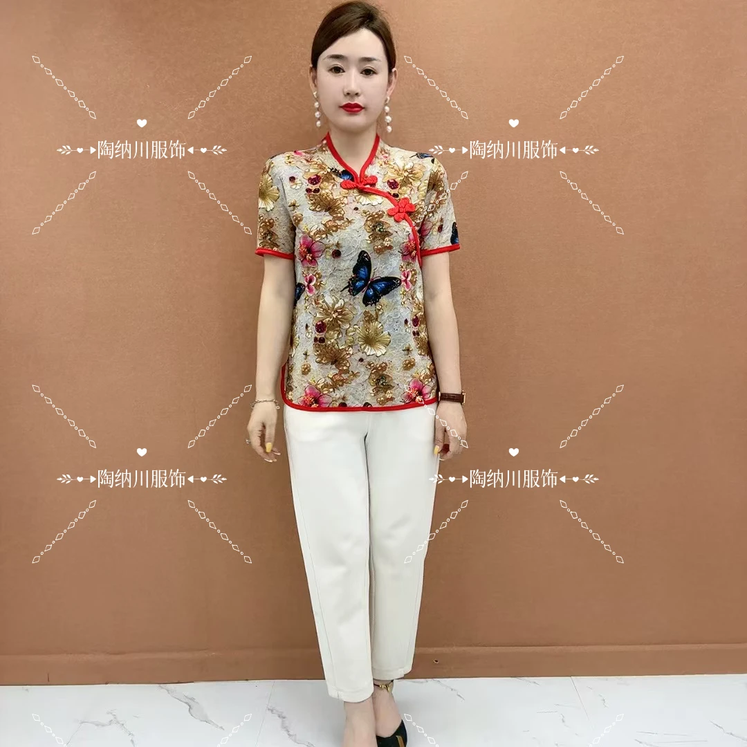 2025夏季新款国风宽松中老年洋气时尚小衫减龄显瘦母亲节妈妈女装