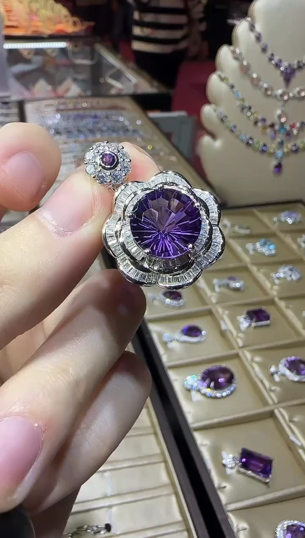 颈饰银S925镶嵌紫晶帝王紫吊坠