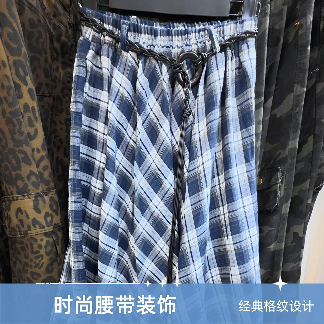 复古咖色格纹高腰不规则显瘦秋冬中长半身裙大摆裙