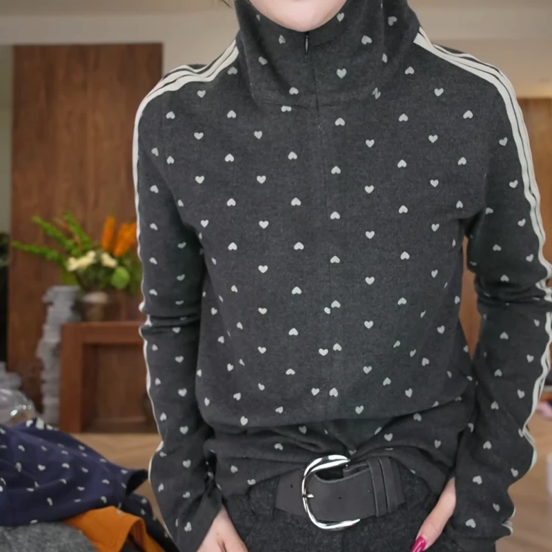 【贝宁波点】2025秋冬新款高级感爱心波点外套连帽卫衣LK2508129